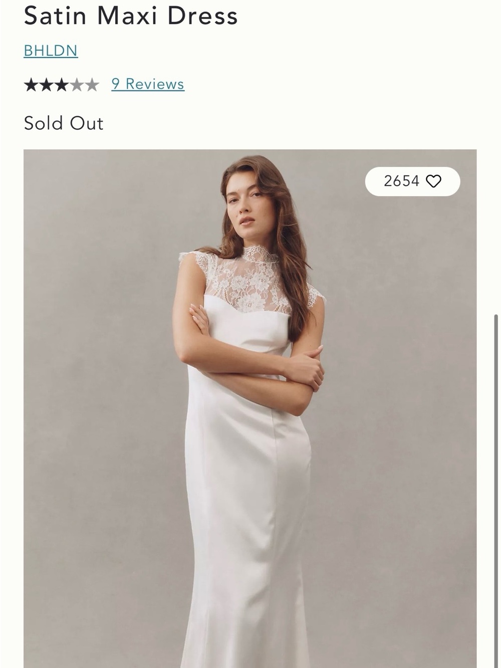 Anthropologie Ivory Satin Maxi Dress with Lace Yoke